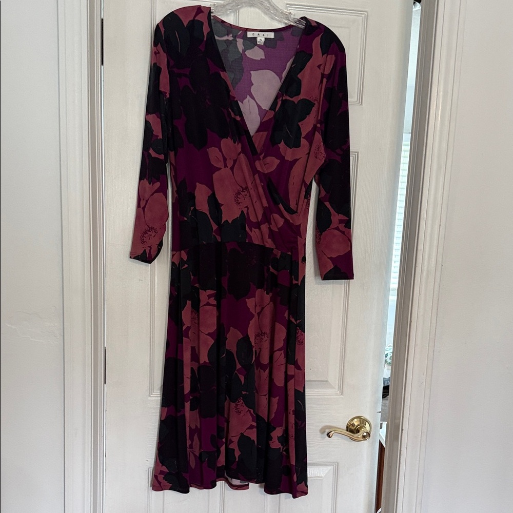 CAbi Long Sleeve Floral Dress in Purple and Black